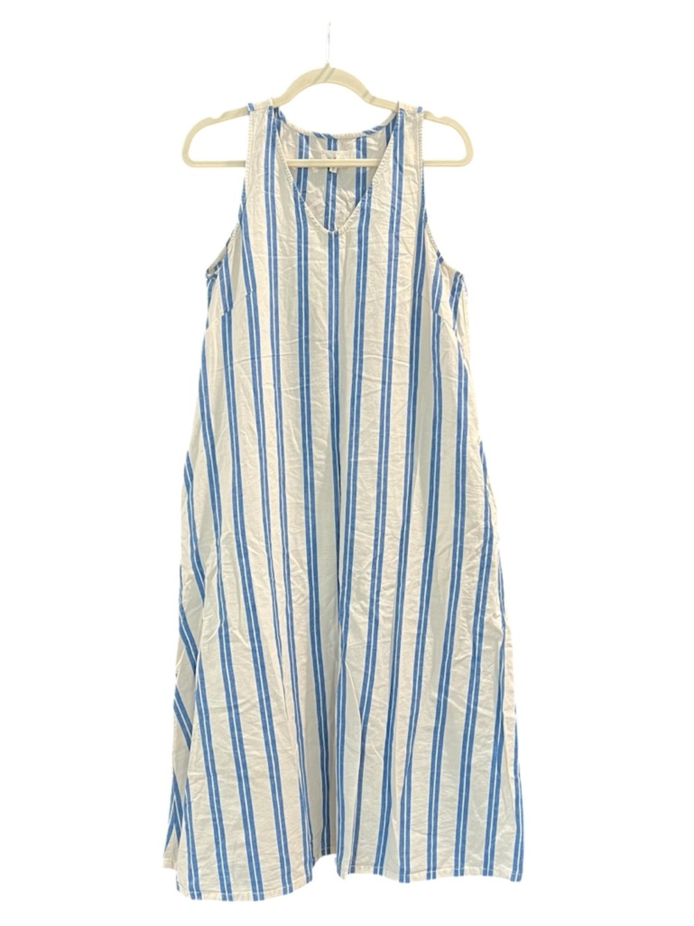 Lou & Grey (Loft) Sleeveless Blue & White Striped Linen Midi Dress